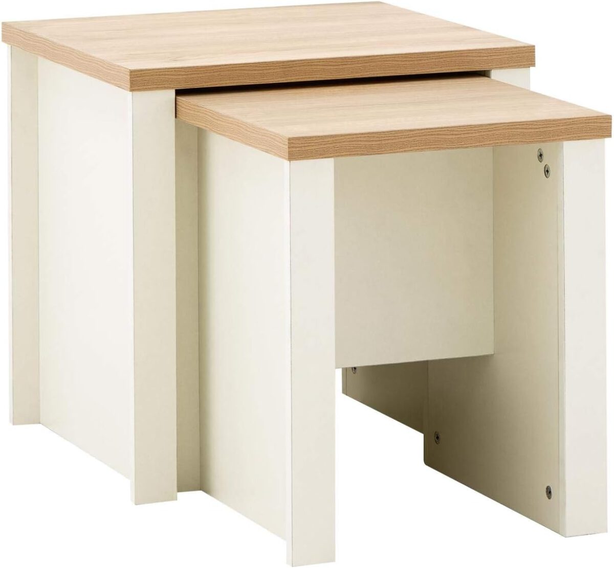 GFW Lancaster 2 Wooden Coffee Suitable For Living Room Hallway kitchen Or Office Nesting Tables Perfect For Storage Cream With Contrast Oak Top, Wood, 50 x 49 x 45 cm