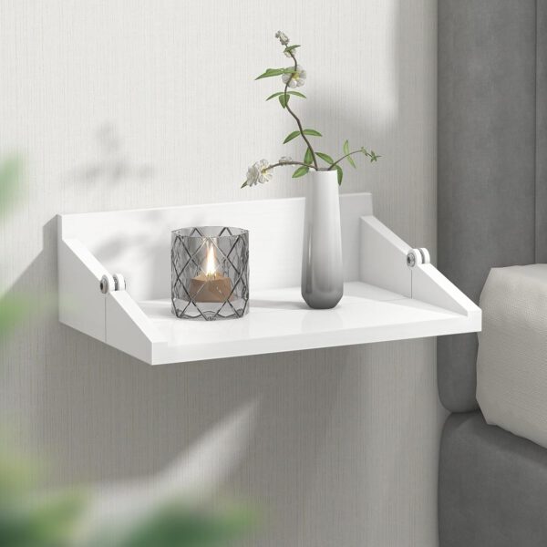 SUMGAR White Floating Nightstand Bedside Table Small Wall-Mounted Pine Wood Modern Foldable Shelves Slim Thin Storage Display Furniture for Bedroom Living Room Home Decor 32x12x10cm
