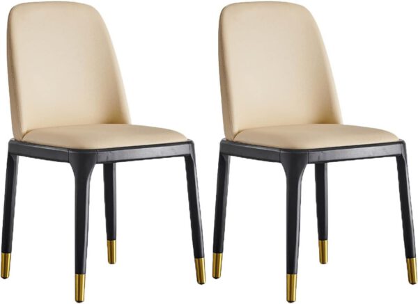 2 PCS Dining Chairs Upholstered Kitchen Leisure Chairs with Wood Legs and Comfortable PU Seat Lounge Corner Chairs for Office Lounge Kitchen Furniture